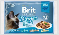 no pork Brit Cat Pouch Gravy Fillets Dinner Plate (4x85g)