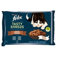 no pork Felix Tasty Shreds Wet Cat Food with Duck and Turkey in Sauce 4x80g