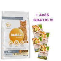 IAMS-Dry food for Vitality Indoor for adult and senior cats not living at home, chicken 10kg+ 4 x IAMS - Naturally with New Zealand lamb in sauce 85g