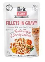 no pork Brit Care Cat Pouches Fillets In Gravy With Tender Turkey & Savory Salmon 85g