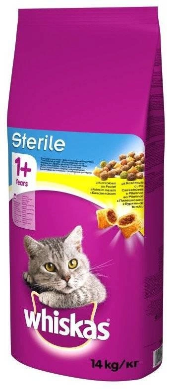 no pork WHISKAS Dry Cat Food 1 Sterile with Chicken 14kg AgbZoo Pet Shop