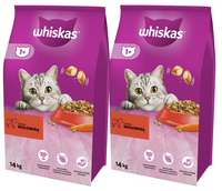 no pork WHISKAS Dry Cat Food 1+ with Beef 2x14kg