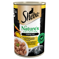 no pork SHEBA can 400 g Nature's Collection - wet complete food for adult cats, poultry cocktail with liver and fish oil with carrot garnish, in terrine
