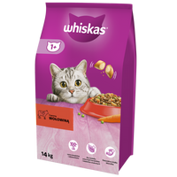 no pork WHISKAS Dry Cat Food 1+ with Beef 14kg