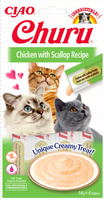 no pork INABA Churu chicken and scallop flavoured cat treat 4x14g