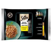 SHEBA Delicacy Fine Flakes Poultry Flavours pouches 4x85 g – complete wet food for adult cats, in jelly (pieces with: duck, chicken, poultry, turkey)